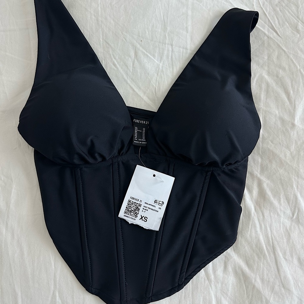 Black Corset Top, Padding, Adjustable Straps And Side Zipper